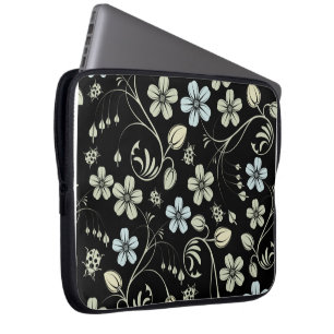 Capa Para Notebook Padrão Floral Vintage com Joaninhas em Preto