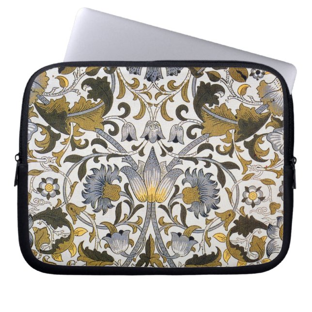 Capa Para Notebook Padrão Floral William Morris Lodden: Azul Ouro (Frente)