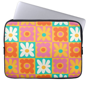 Capa Para Notebook Padrão Floral Xadrez Colorido Groovy Retro 70s