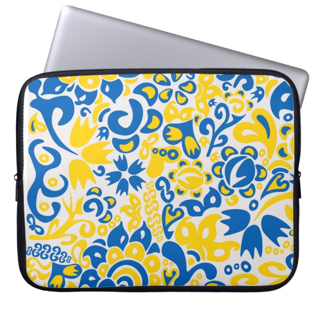 Capa Para Notebook Padrão Folclore com cores de bandeira ucraniana (Frente)