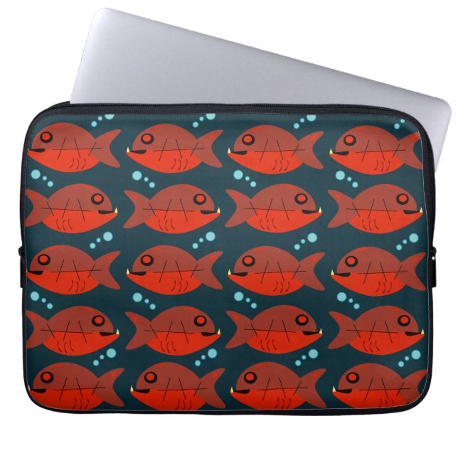 Capa Para Notebook Padrão Funky Red Retro Piranha Fish Art (Frente)