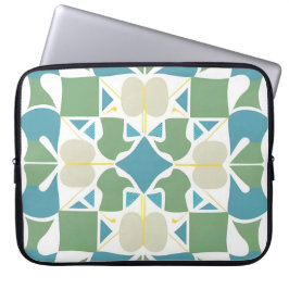 Capa Para Notebook Padrão Geométrico Abstrato em Verde e Azul