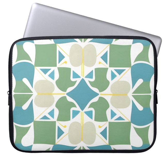 Capa Para Notebook Padrão Geométrico Abstrato em Verde e Azul (Frente)