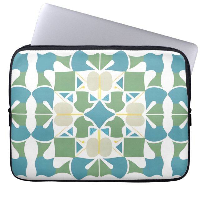 Capa Para Notebook Padrão Geométrico Abstrato em Verde e Azul (Frente)