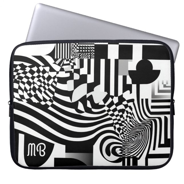 Capa Para Notebook Padrão Geométrico Abstrato Moderno Preto Branco 15 (Frente)