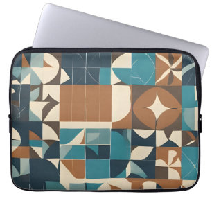 Capa Para Notebook Padrão Geométrico Azul Escuro, Turquesa, Marrom e 