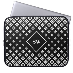 Capa Para Notebook Padrão Geométrico de Diamante Preto e Branco