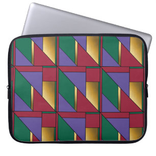 Capa Para Notebook Padrão Geométrico Dourado Vermelho Verde Roxo