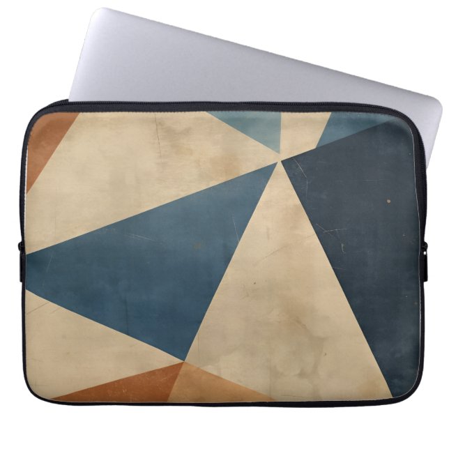 Capa Para Notebook Padrão Geométrico em Azuis, Bege e Ferrugem (Frente)
