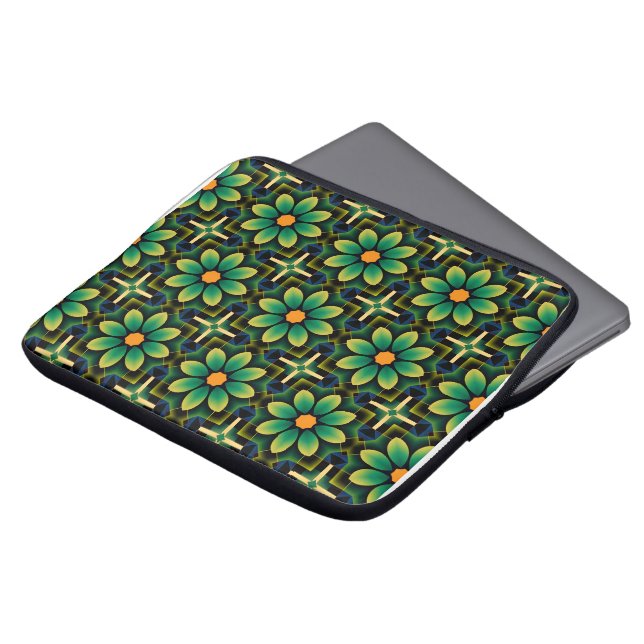 Capa Para Notebook Padrão Geométrico Floral Verde e Amarelo (Frente Topo)