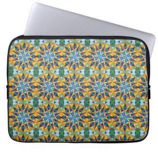 Capa Para Notebook Padrão geométrico fractal azul e amarelo