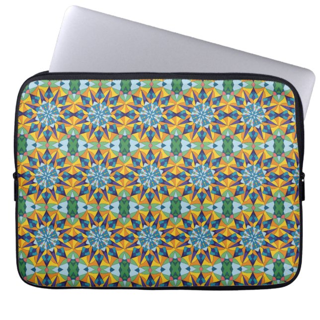 Capa Para Notebook Padrão geométrico fractal azul e amarelo (Frente)