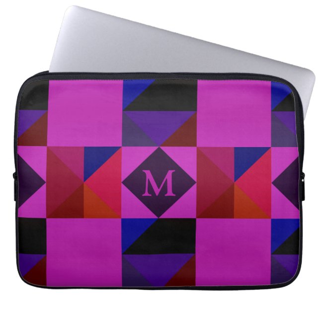 Capa Para Notebook Padrão Geométrico Magenta Abstrato Monograma (Frente)