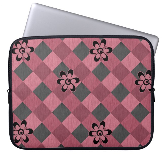 Capa Para Notebook Padrão geométrico rosa-cinza com flores (Frente)