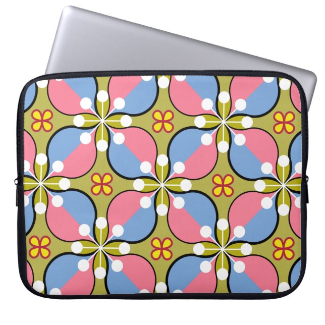 Capa Para Notebook Padrão geométrico sem costura com flores (Frente)