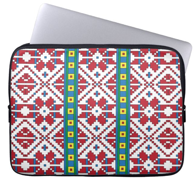 Capa Para Notebook Padrão geométrico tribal vermelho, azul e estrela  (Frente)