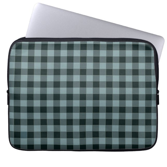 Capa Para Notebook Padrão Gingham Preto Azul Verificado (Frente)