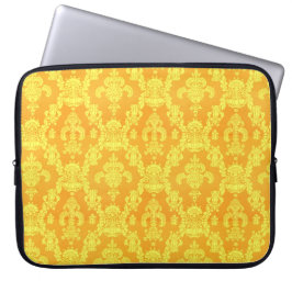 Capa Para Notebook padrão gráfico damask amarelo elegante do ouro.