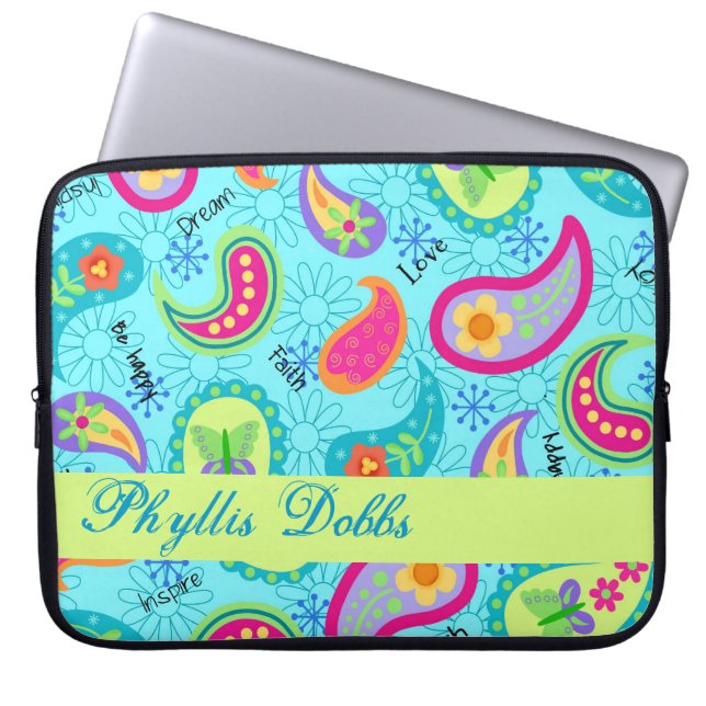 Capa Para Notebook Padrão Gráfico de Paisley Moderno Azul Turquesa (Frente)