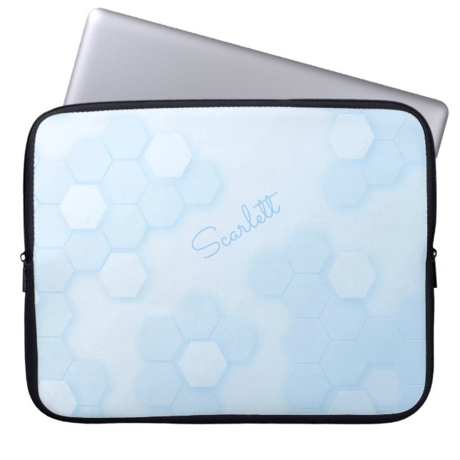 Capa Para Notebook Padrão Hexagonal Azul Pastel com Nome Personalizad (Frente)