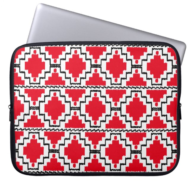 Capa Para Notebook Padrão Ikat Aztec - Vermelho, Preto e Branco (Frente)