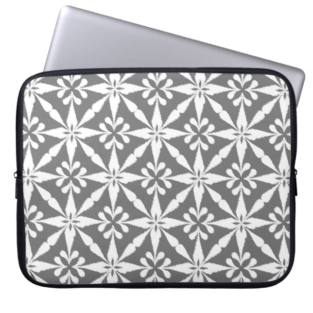 Capa Para Notebook Padrão Ikat Star - Cinza / Cinza e branco (Frente)