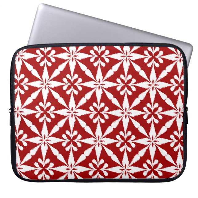 Capa Para Notebook Padrão Ikat Star - Vermelho Escuro e Branco (Frente)