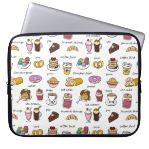 Capa Para Notebook Padrão Ilustrado de Comida de Café e Conforto