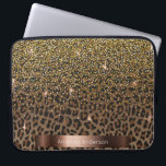 Capa Para Notebook Padrão leopardo bronze preto-escuro<br><div class="desc">Um elegante,  glamouroso e feminino com padrão leopardo marrom e preto,  decorado com confete ouro. Modelo para o seu nome. Um quadro colorido de bronze falso. Cartas brancas.</div>