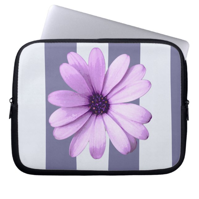 Capa Para Notebook padrão listrado com margaridas roxas (Frente)