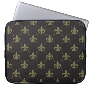 Capa Para Notebook Padrão Luxuoso Black Fleur De Lis Dourado