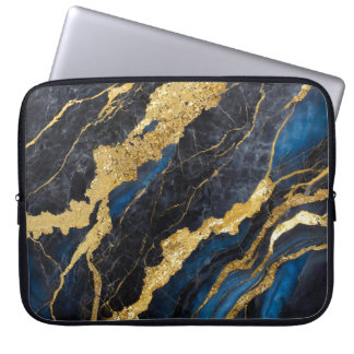 Capa Para Notebook Padrão Marble Azul com Dourado