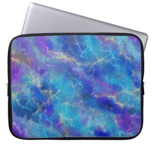 Capa Para Notebook Padrão Marble Azul, Roxo e Dourado Elegante
