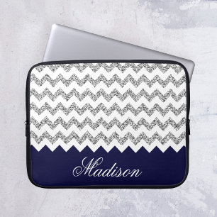 Capa Para Notebook Padrão marinho Azul de Glitter Glitter Chevron