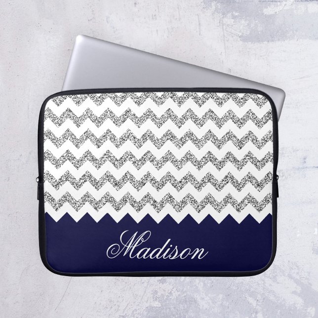 Capa Para Notebook Padrão marinho Azul de Glitter Glitter Chevron (Criador carregado)