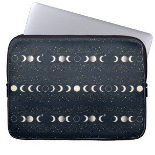 Capa Para Notebook Padrão Minimalista de Fases Lunares com Estrelas e