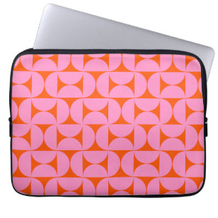 Capa Para Notebook Padrão Moderno De Meio século Rosa E Laranja