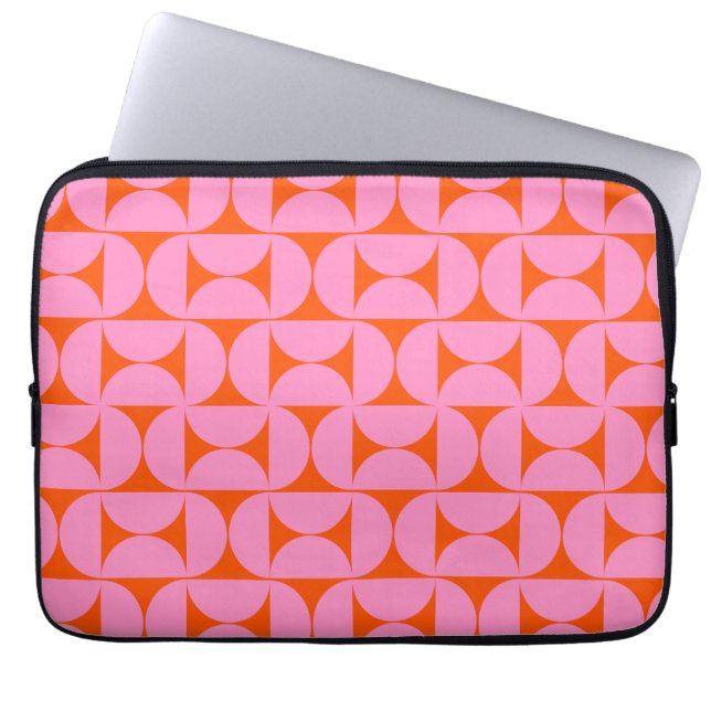 Capa Para Notebook Padrão Moderno De Meio século Rosa E Laranja (Frente)