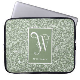 Capa Para Notebook Padrão Orgânico Verde Monograma, Sobrenome 