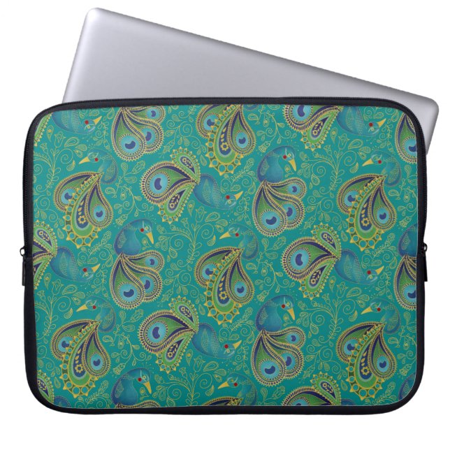 Capa Para Notebook Padrão Paisley de Pavão Azul (Frente)