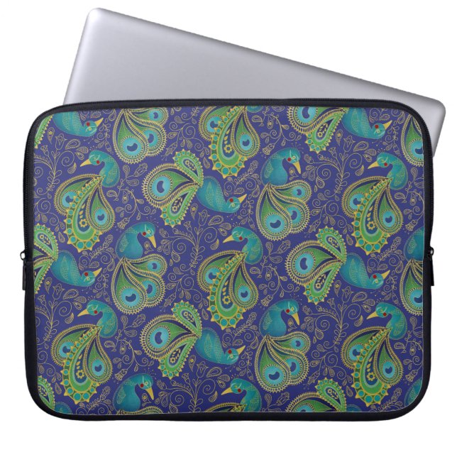 Capa Para Notebook Padrão Paisley de Pavão Azul (Frente)