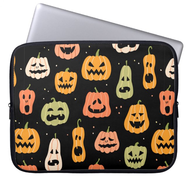 Capa Para Notebook Padrão perfeito de abóbora do Halloween. Mão puxad (Frente)