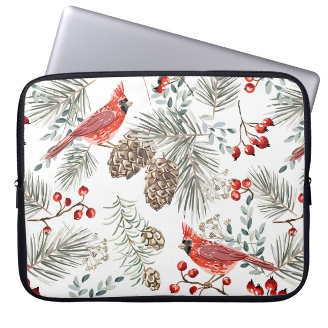 Capa Para Notebook Padrão perfeito de Natal, aves cardeais, vermelho (Frente)
