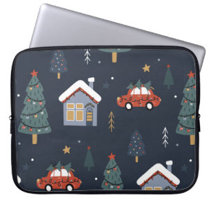 Capa Para Notebook Padrão perfeito de Natal com árvore de natal, carr