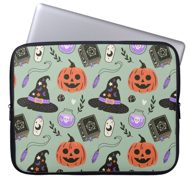 Capa Para Notebook Padrão perfeito do Halloween com chapéu de bruxa,  (Frente)
