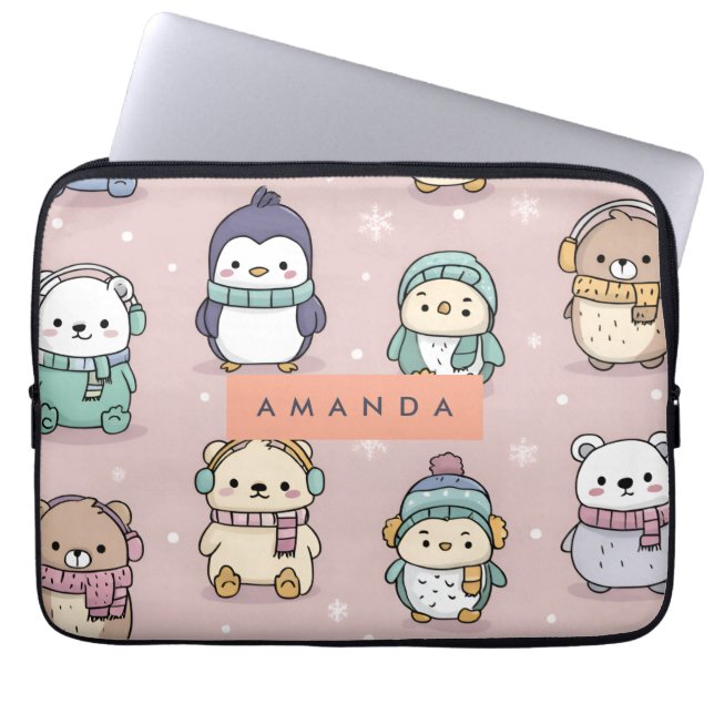 Capa Para Notebook Padrão Personalizado Adorável de Pinguim de invern (Frente)