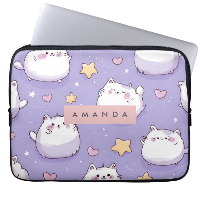 Capa Para Notebook Padrão Personalizado de Chubby Cat & Pastel Star (Frente)