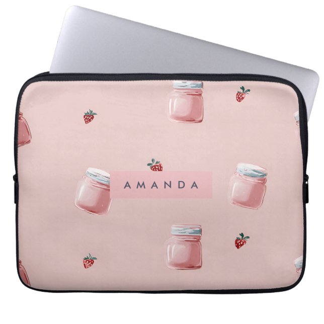 Capa Para Notebook Padrão Personalizado De Jar De Morango Rosa (Frente)