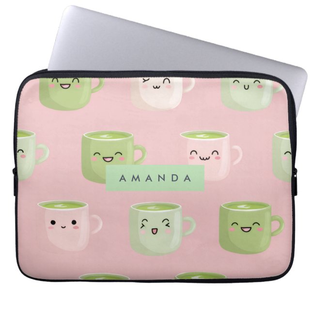 Capa Para Notebook Padrão Personalizado de Pastel Kawaii Matcha Tea (Frente)