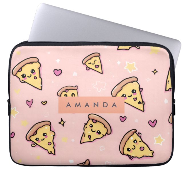 Capa Para Notebook Padrão Personalizado de pizza divertida Kawaii (Frente)